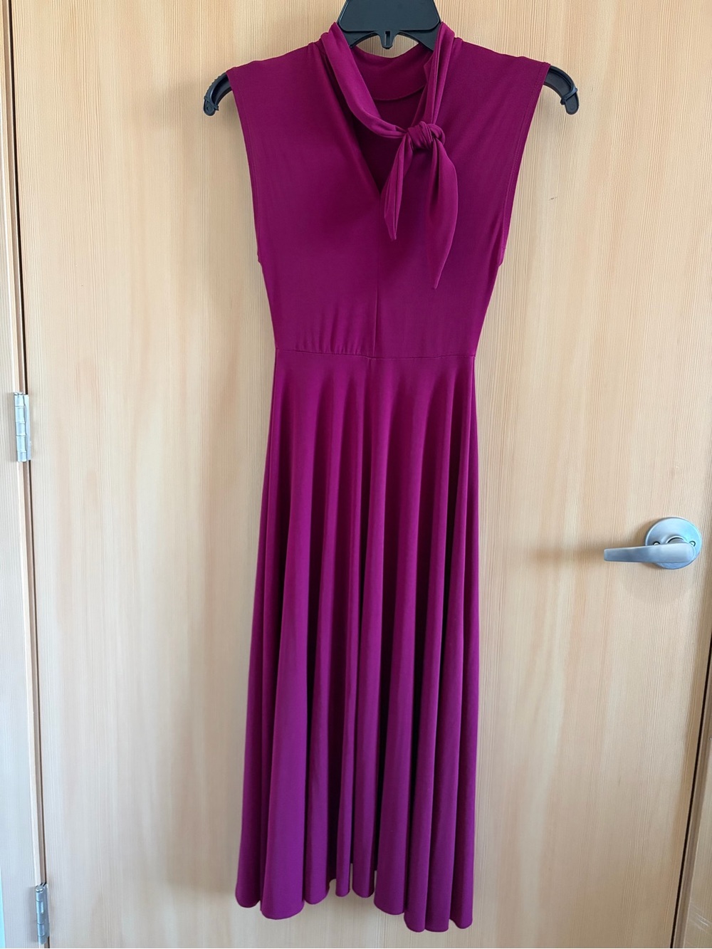 Zara Berry Pink Tie Neck Midi Dress | Sleeveless Fit & Flare | Size S